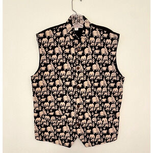 Vintage Accento Womens Vest Large Black Tapestry Elephant Art To Wear Boho 90s